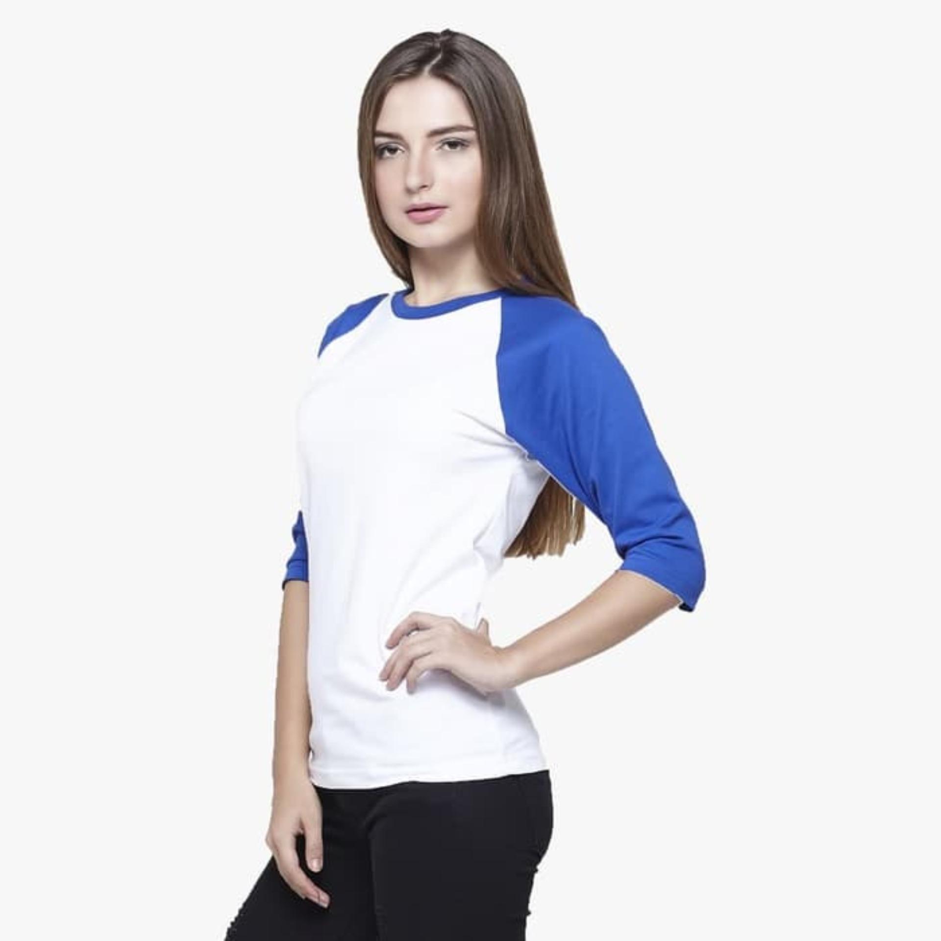 kaos lengan 3/4 raglan putih biru