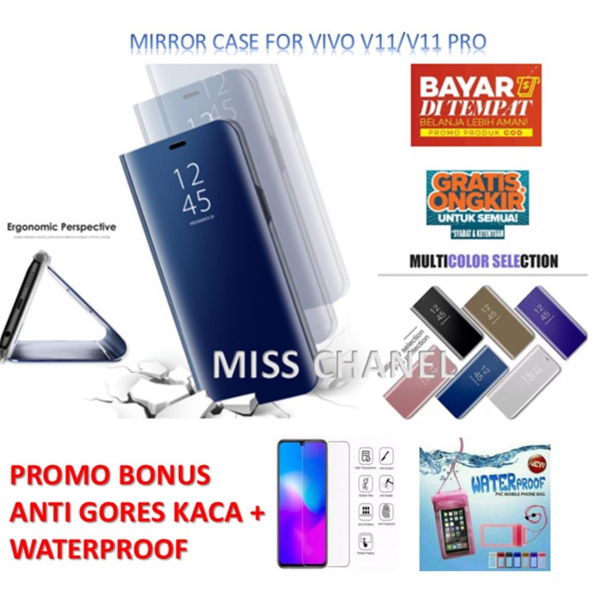 Miss Chanel Case S View Flip Mirror with Standing / Mirror Case for VIVO V11 / V11 Pro Bonus Anti Gores kaca + Waterproof