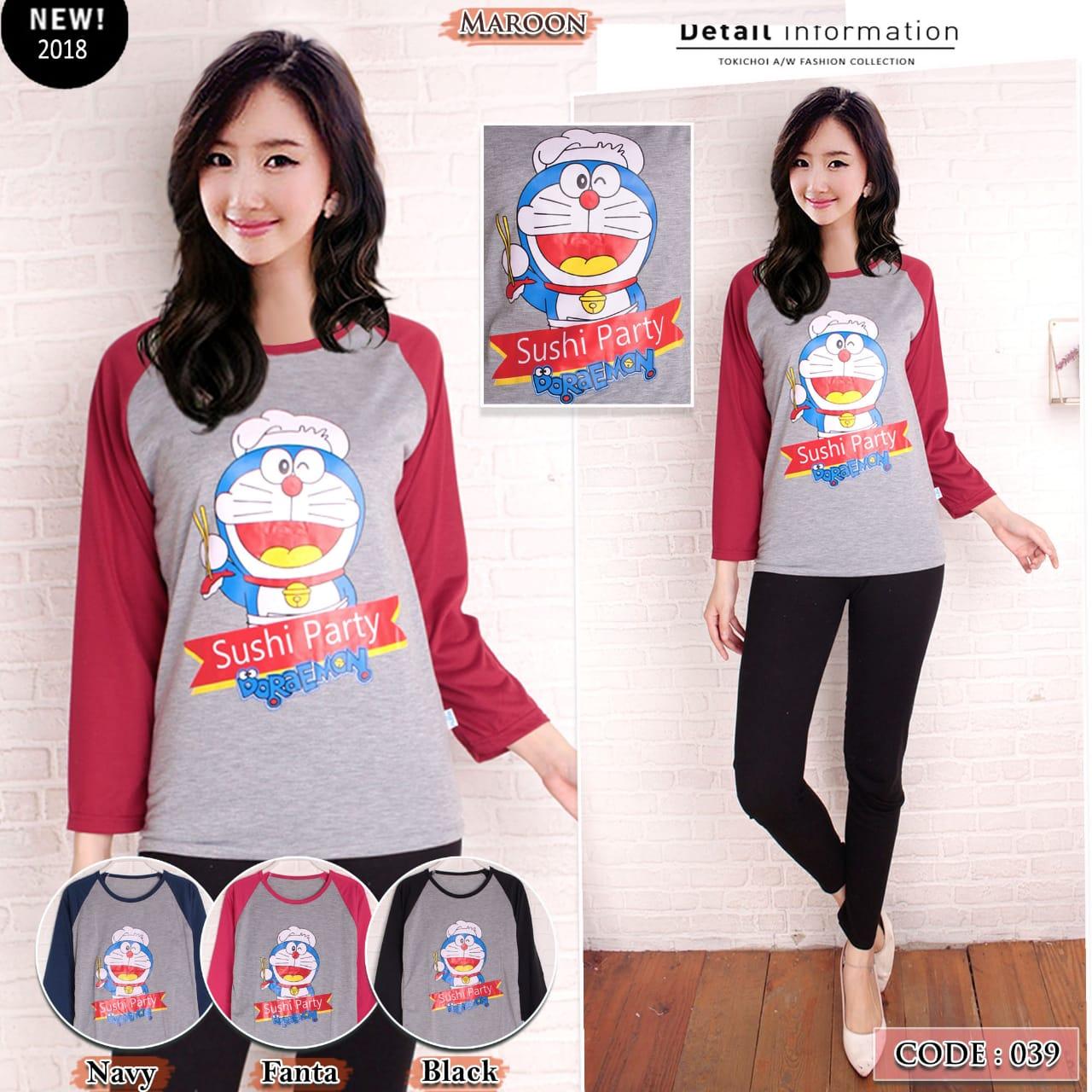 CAMELLIA Tshirt/Kaos Wanita/Kaos Wanita Raglan DORAEMON SHUSI PARTY (ONE-SIZE) Kaos Wanita Raglan Lengan Panjang/ Kaos Wanita Model Masa Kini/Kaos Fashion/Kaos Model/Kaos kekinian/Kaos Unisex/Kaos Oblong/Baju Oblong