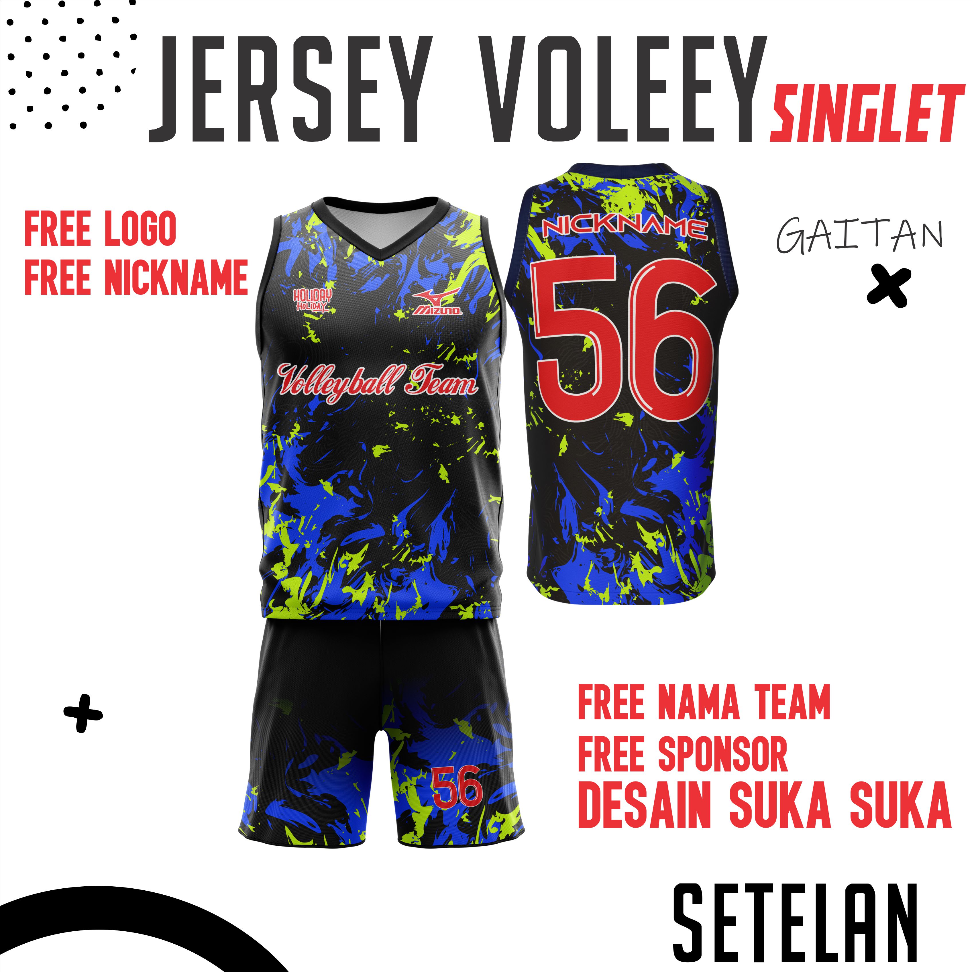 JERSEY VOLLEY SINGLET FULL PRINTING, FREE NICKNAME, LOGO, NAMA TEAM