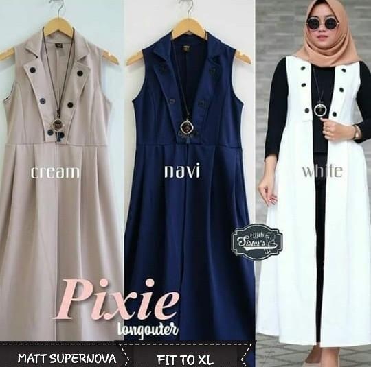 Aloha Shop Pixie Long Outer Bahan Supernova Import Fit to XL / Blazer Panjang Wanita / Baju Muslim / Pakaian Muslim / Atasan Muslimah / Baju Tunik / Long Dress / Dress Panjang / Dress Polos / Tunik Polos / Supernova / Baju Bagus / Harga Grosir / Terbaru
