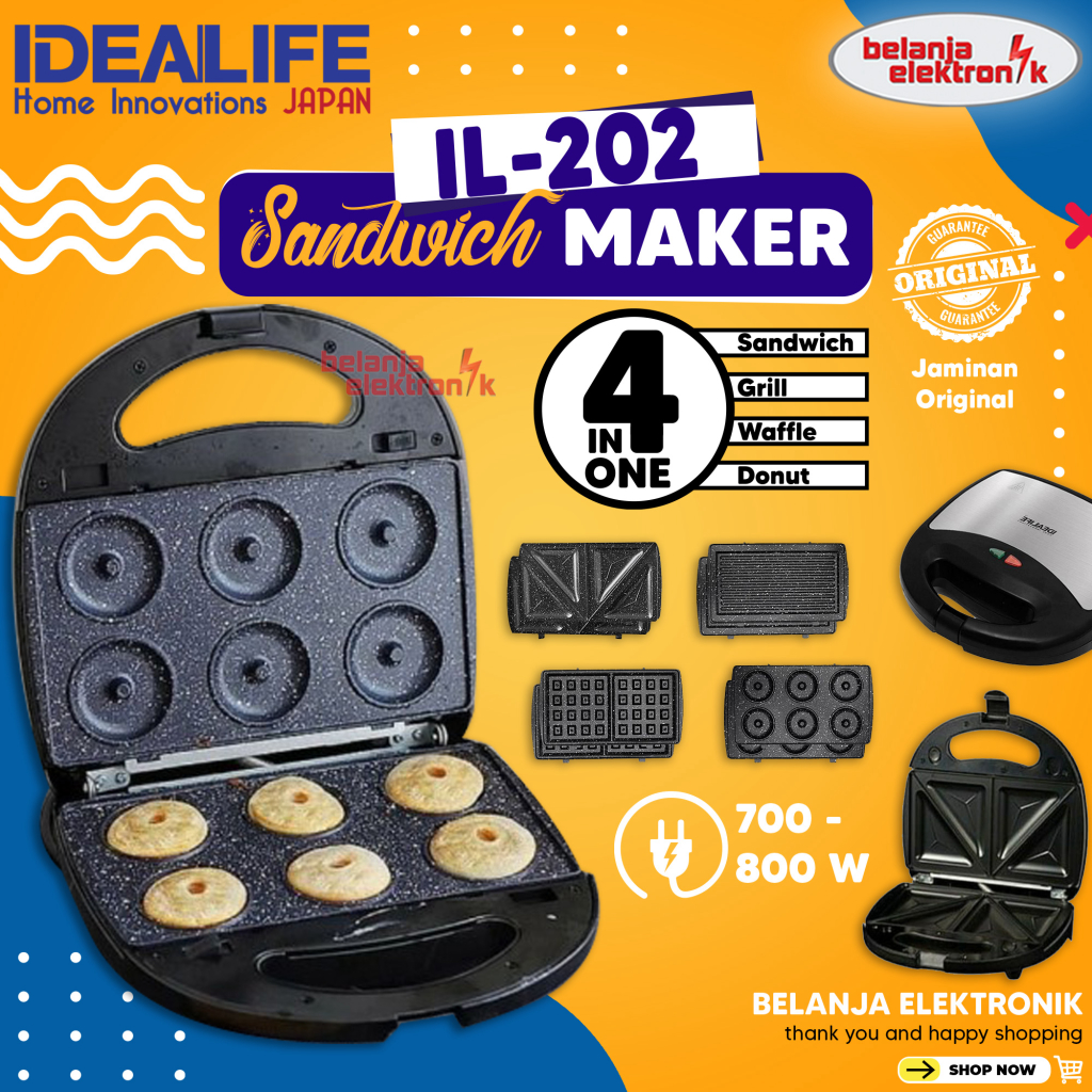 SANDWICH/WAFFLE/DONAT MAKER IDEALIFE IL-202 TOASTER PEMANGGANG