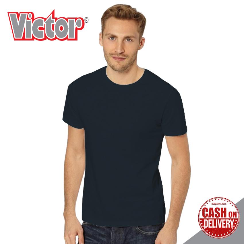 VICTOR Kaos Pria Polos Premium Hitam Lengan Pendek O-Neck / Kaos Hitam Solid / Baju Kaos Distro / Kaos T Shirt Cowok / Kaos Keren Terbaru / Kaos Atasan Pria Dewasa / Casual Tumblr Tee T-Shirt Pria Kaos Polos - Kaos Oblong - Kaos Lengan Pendek Cotton Combe