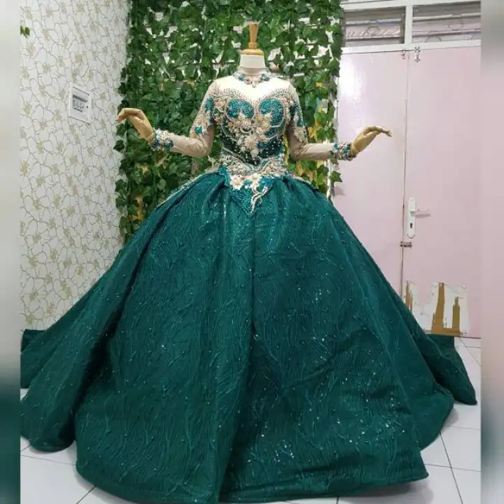 Gaun Pengantin Modern Warna Hijau Tua Lazada Indonesia