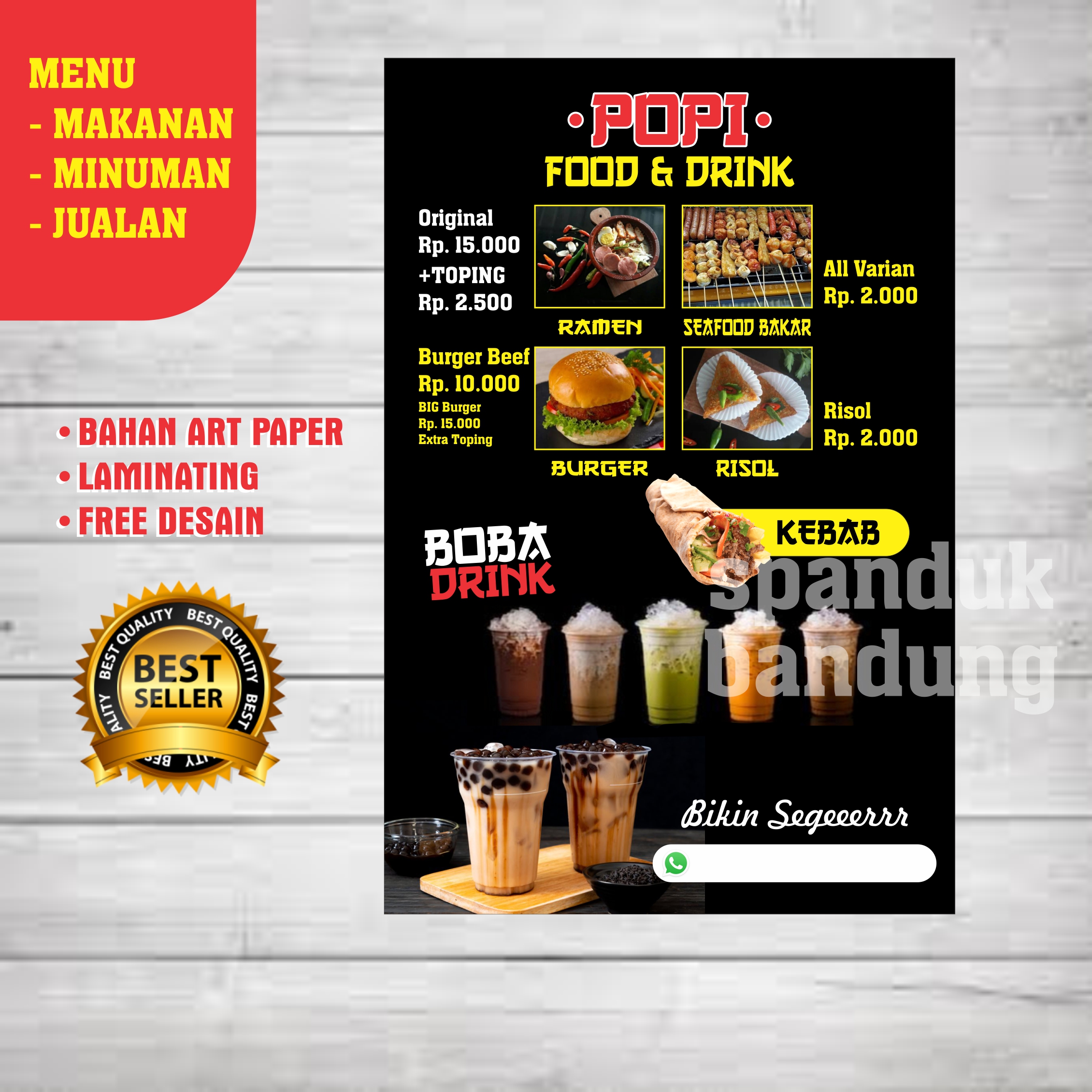 MENU MAKANAN / MENU MINUMAN UKURAN A4 SUDAH LAMINASI / BUAT MENU BAHAN
