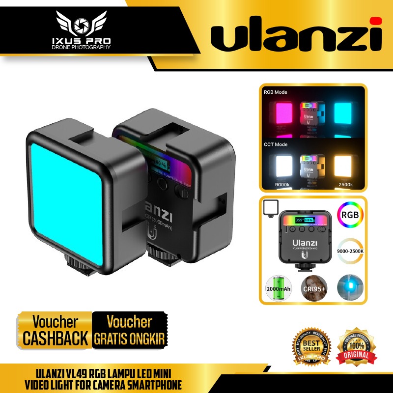 Ulanzi VL49 RGB Lampu LED Mini Video Light for Camera Smartphone