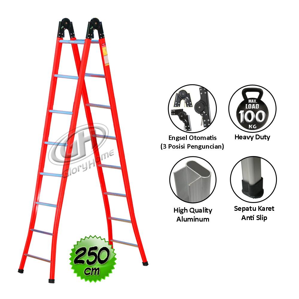 Glory Home Tangga Aluminium Lipat Engsel Otomatis 250 cm - Gratis Pengiriman JABODETABEK