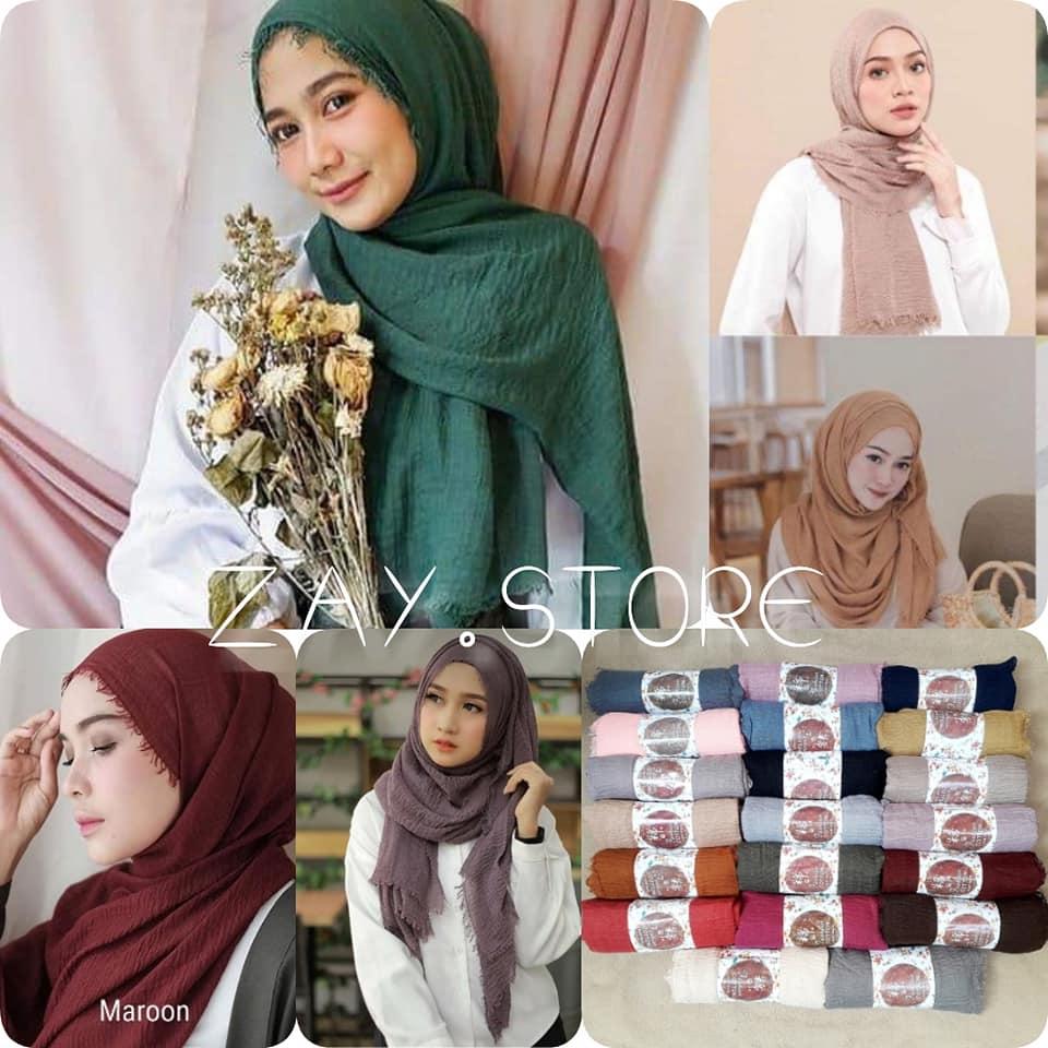 Hijab Pasmina Crinkle Import Jilbab Pashmina Crinkle Cotton Import warna terlengkap