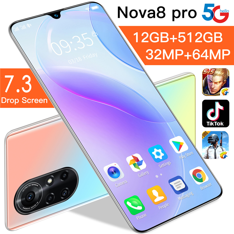 【handphone promo+COD】RAM 12GB + 512GB ROM nova8 pro asli smartphone 7.3 inci real full screen hp android murah Kapasitas baterai besar handphone terbaru 2021 hp murah nova 5t Pengenalan wajah, pembukaan kunci sidik jari, AI, COD cicil DP