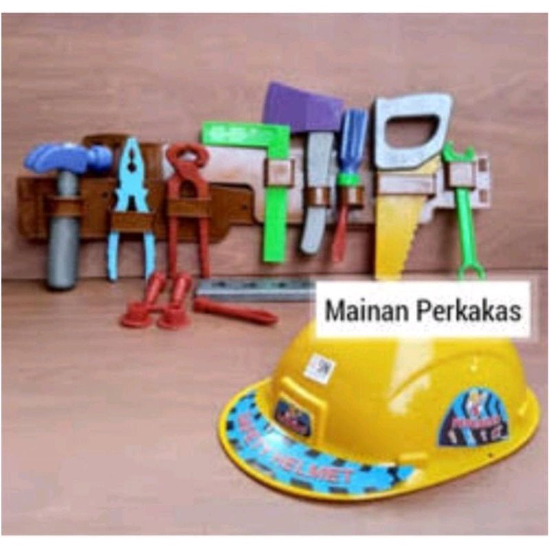 Mainan Helm Perkakas Peralatan Tukang Bangunan Tool Set C-080 Mainan ...