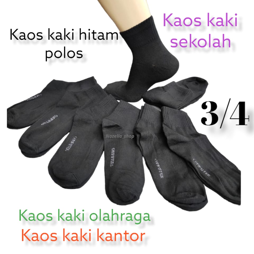 KAOS KAKI HITAM PUTIH PENDEK - KAOS KAKI 3/4 - KAOS KAKI TELAPAK HITAM