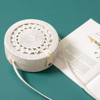 round rattan bag white