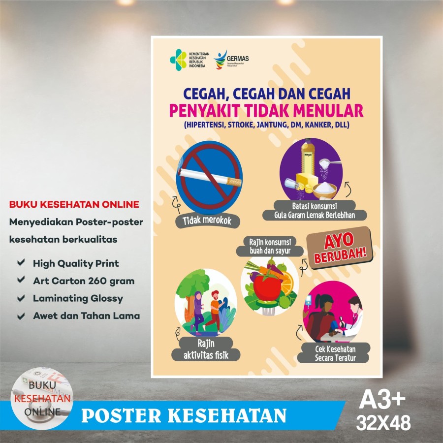 Poster Kesehatan CEGAH PENYAKIT TIDAK MENULAR - LAMINATING GLOSSY