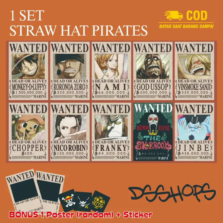 Hiasan Dinding Bounty Poster One Piece Kelompok Topi Jerami Straw Hat Pirates Mugiwara Wanted Lazada Indonesia
