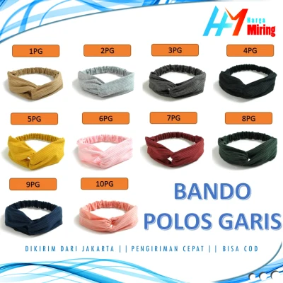 L4 - R60 BANDO POLOS GARIS / Premium Bandana Simpul Twist Elastis Ala Korea Untuk Wanita