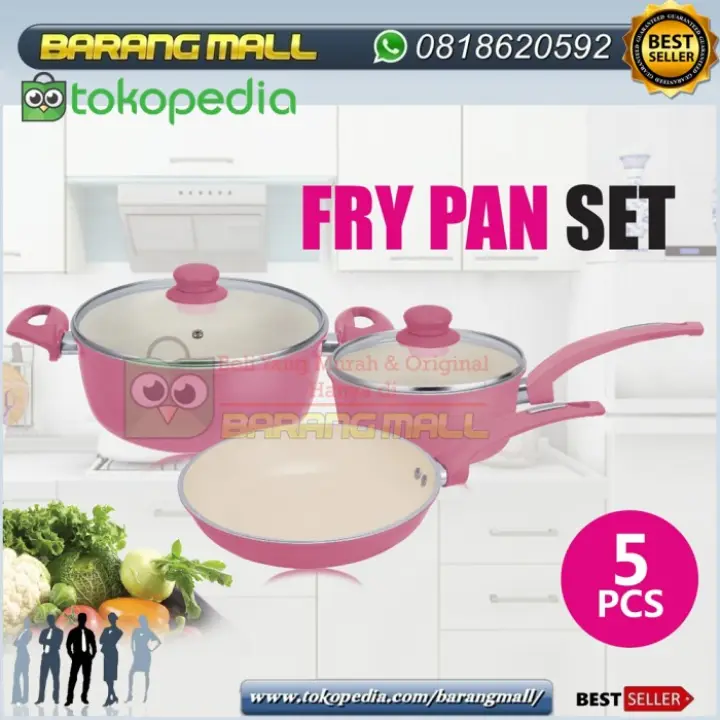 Royalta Panci Set 7pc Terbaik Steamer Wajan Penggorengan Ceramic Pink Sedia Teflon Anti Lengket