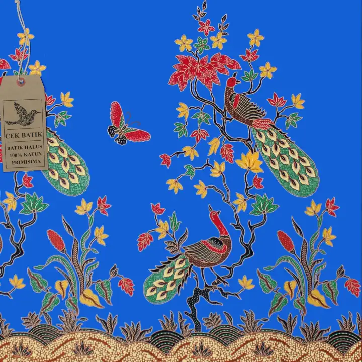 Cek Batik Kain Batik Motif Bunga Burung Merak Dan Kupu Biru