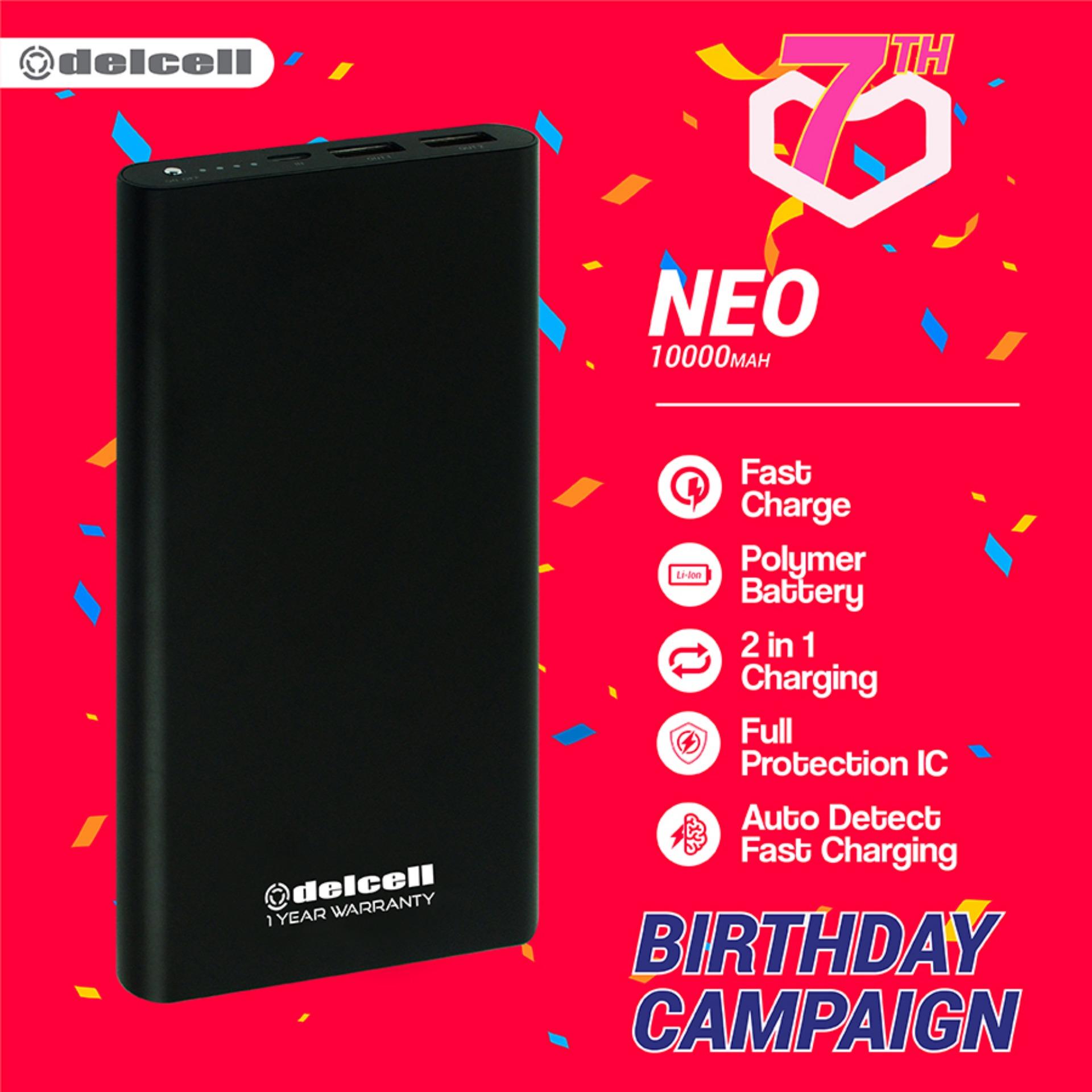 Voc Delcell NEO Powerbank 10000mAh Real Capacity Fast Charging Polymer Battery - Black