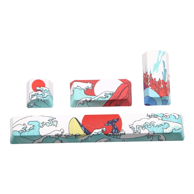 Keycaps PBT Ukiyo e Japanese sea waves - coral sea 60% keyboard keycap ...