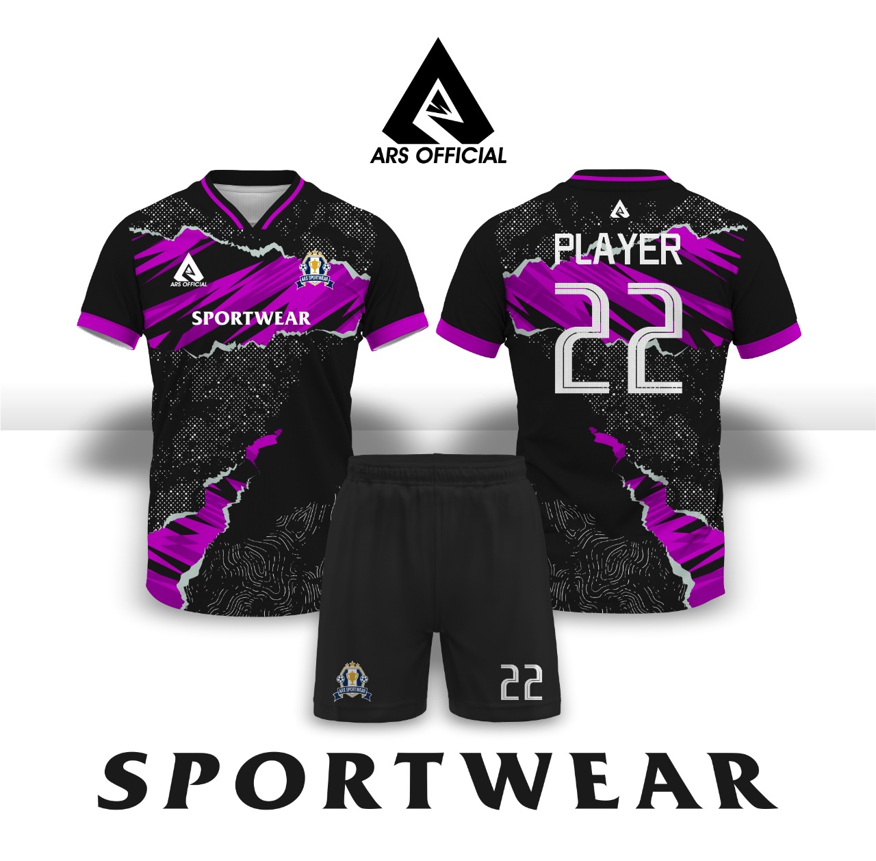 JERSEY FUTSAL JERSEY SEPAK BOLA PRINTING ARS PURPLE ABSTRAK