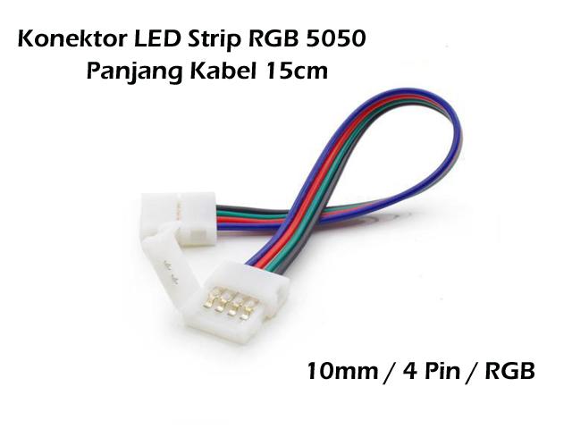 Konektor Klip LED Strip RGB SMD 5050 10mm 4 Pin Kabel 15cm Double Clip