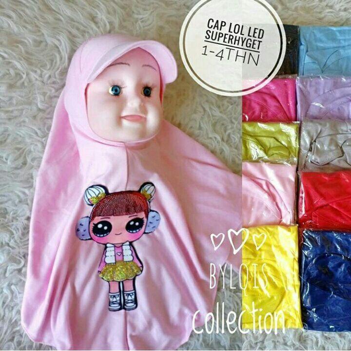 Hijab Kerudung Anak Bayi Balita Syiria Bergo Khimar Jilbab Topi Anak Karakter LOL LED nyala satu Jiltop Anak PAUD TK SD LOL LED