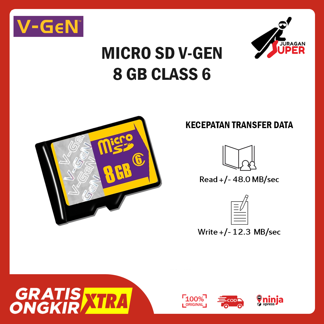 Memory Card VGEN 8GB Class 6 Micro SDHC Full Speed 48 Mbps Memori Hp VGEN Original Kapasitas