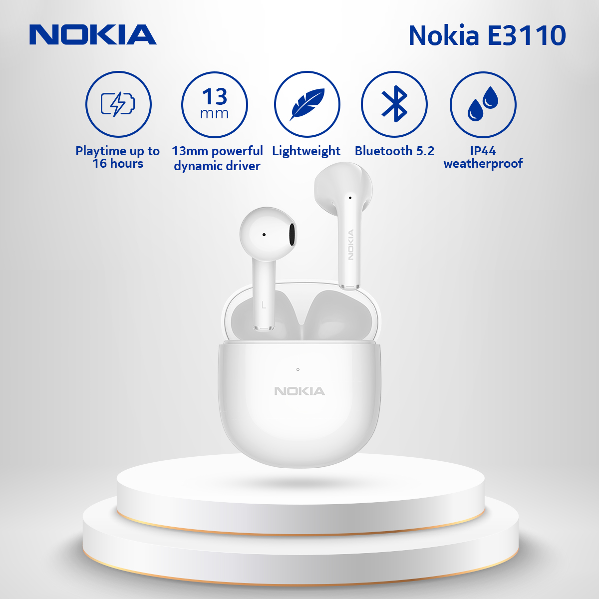 Nokia E3110 True Wireless Earbuds Bluetooth Earphone TWS HD White