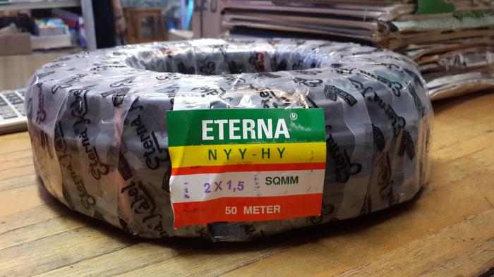 Kabel Eterna Serabut/Rambut NYYHYO 2x1,5 mm2 Hitam 1 Rol = 50 Meter