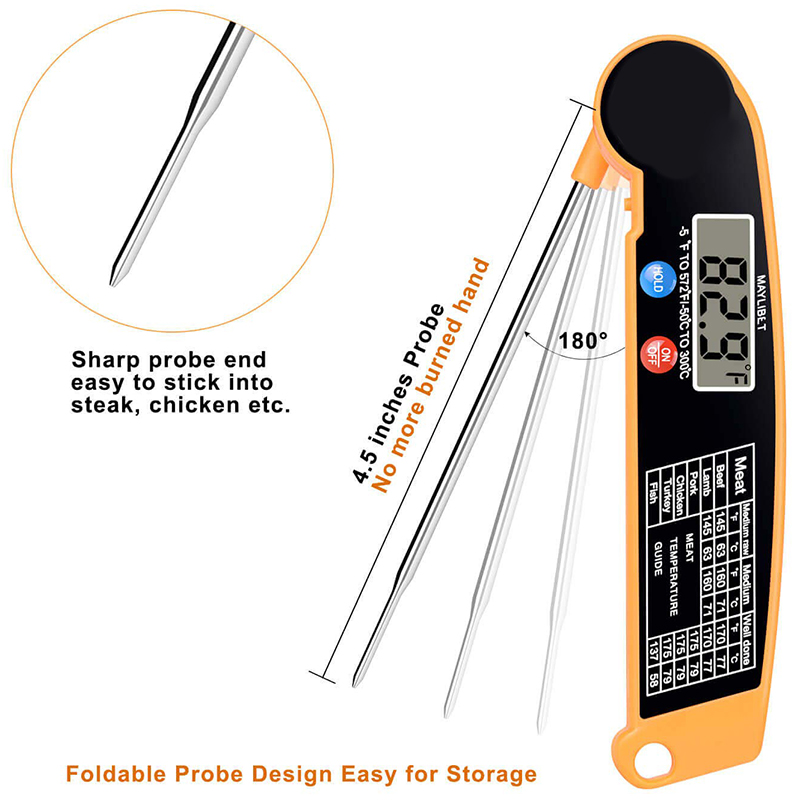 Digital Instant Read Meat Thermometer with Highly Accurate Temperature Probe, Electric Cooking Thermometer for Kitchen Food Grilling Grill BBQ Smoker Liquids Fryer Hot Oil Frying
