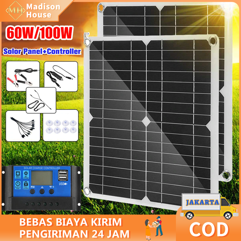 [Barang Spot/Bisa COD] Panel Tenaga Surya 100W 18V /60W 12V+ 10-80A LCD ...