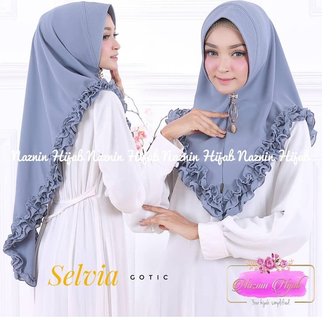 Khimar Mini Selvia Gotik Abu./ Busana Muslim / Promo Hijab Terbaru / Jilbab Instan Murah / Fashion Jilbab
