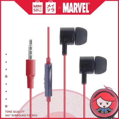 Miniso Official Marvel In-Ear Headphones with kotak penyimpanan, Earphone Kabel dengan Mic Earbuds in Ear Headphone Noise Cancelling Awet Headset Universal, In-Earphone / Earphones/ Headsets/ HP earphones / Headphone