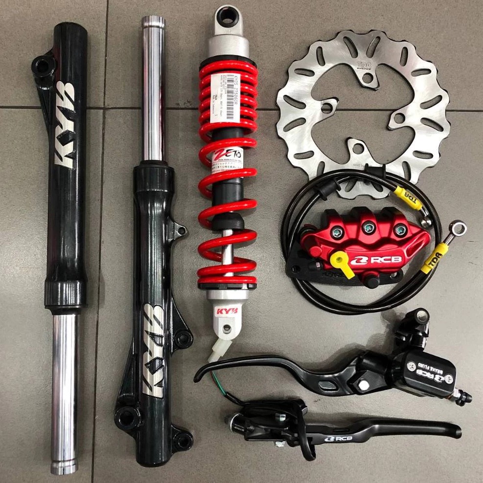 Paketan Master Rem RCB E3 Kotak 14mm set kanan kiri+Shock Shockbreaker Depan Belakang KYB Zeto 310mm 330mm+Kaliper RCB S Series 2 piston+Selang TDR 90cm+Disc Standar Vario 110 125 Led/KZR 150 Beat FI Karbu Scoopy Mio M3 J Soul Sporty Smile Original PNP Harga 111,999 rupiah*Gratis Ongkir