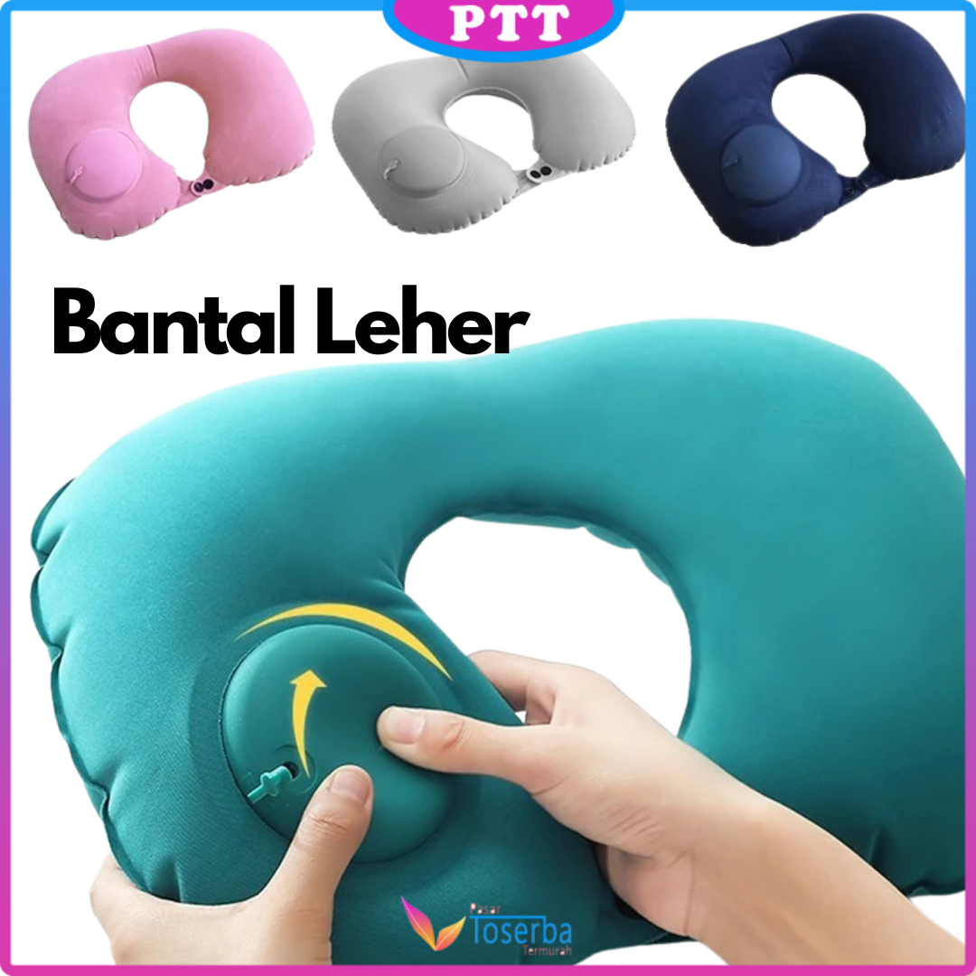 Bantal Leher Angin Pompa Otomatis Traveling Inflatable Travel Neck