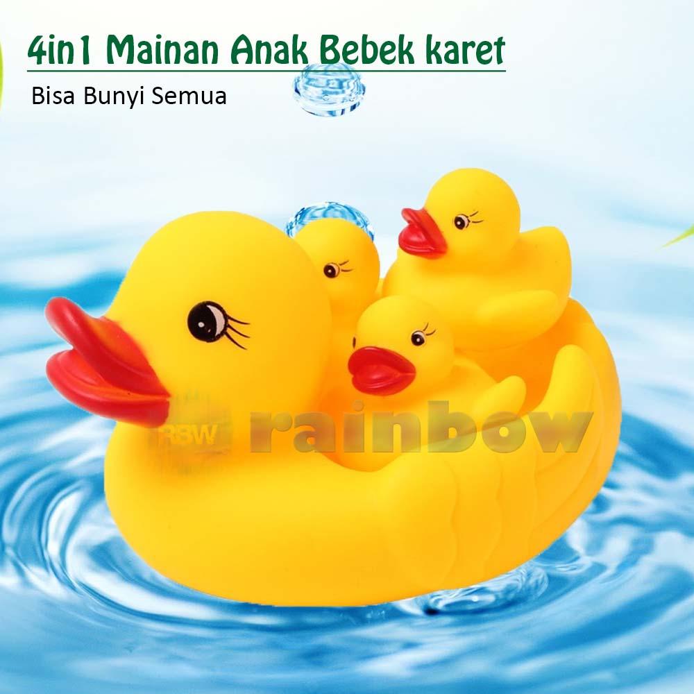 1 set - 4 in 1 Mainan Bebek Karet 1 Induk + 3 Anak Bebek Bisa Bunyi Semua - 4in1 Mainan Anak Bebek Bebekan Mainan Mandi Anak