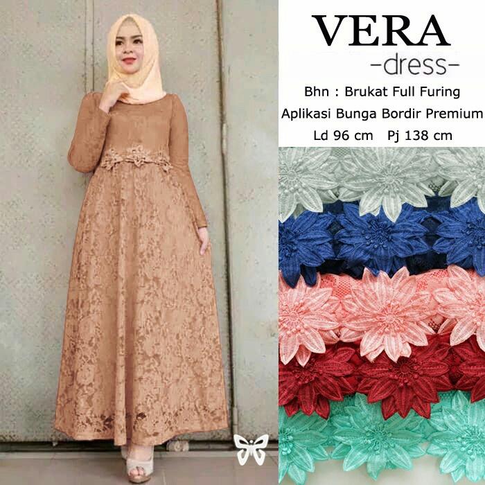 Gamis / Maxi / Dress Wanita Muslim Vera Brukat Lapis Furing Good Quality