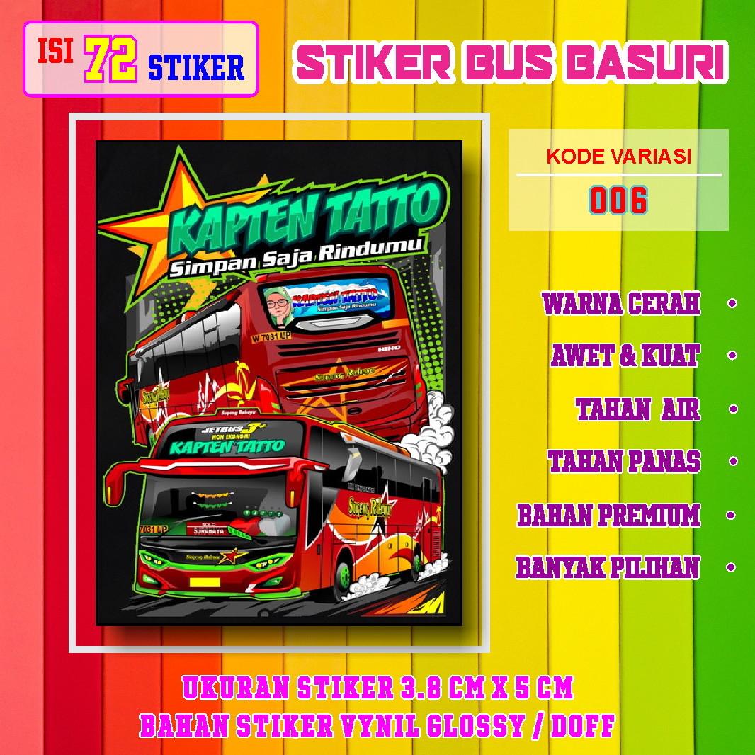 stiker bus basuri KAPTEN TATTO [006] isi 72 pcs warna cerah awet jelas ...
