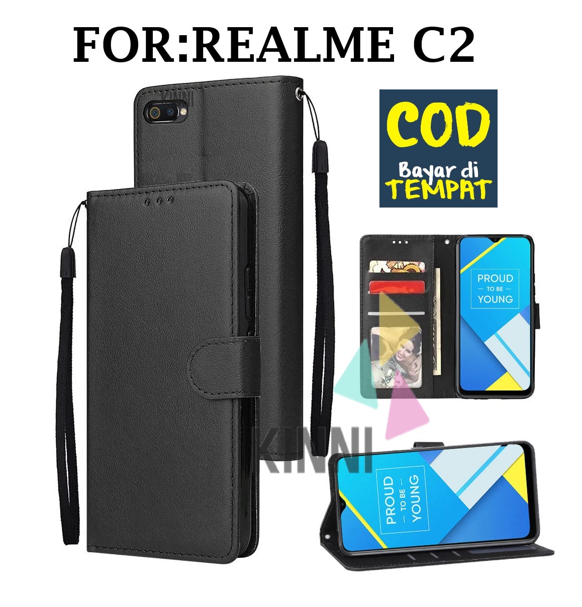 Leather Flip Cover REALME C2 Wallet Case Kulit Casing Dompet