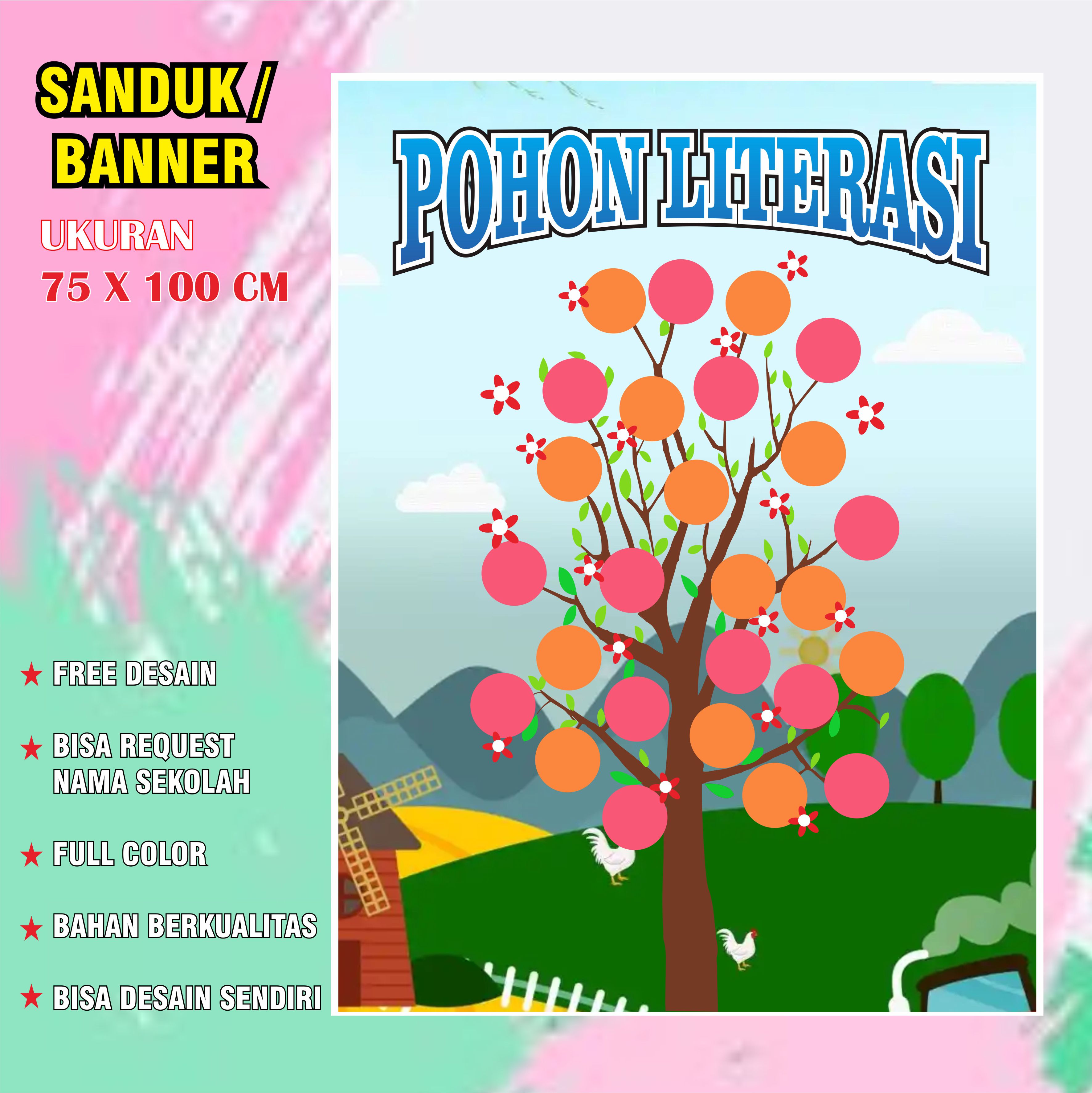 Spanduk, Banner Pohon Literasi Untuk Sekolah SD/ MI/ TK/ PAUD/ TA'AM