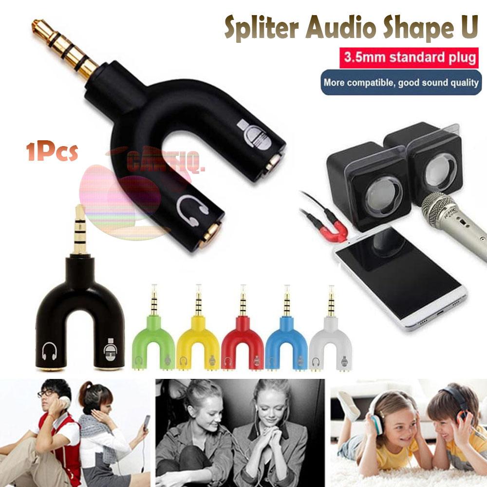 Icantiq Spliter Audio Shape U 3.5mm ke Headphone & Mic Laptop MP3 Player Speaker Support Smule / Splitter Converter / Jack Splitter Audio Stereo Universal / Cable Spliter audio / Konektor Jack Y Spliter U - Warna Random
