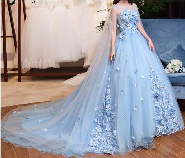 Gaun biru bunga 3D wedding dresses Lazada Indonesia