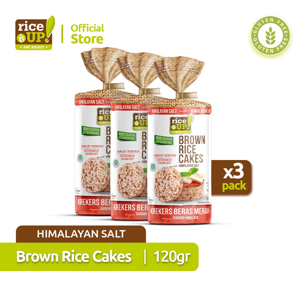 Rice UP! Brown Rice Cakes (Crackers Beras Merah) with Himalayan Salt 120G x 3 Pack Lazada