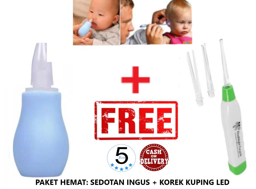 Alat Pembersih Nasal Aspirator Sedotan Ingus Bayi Anak Bayi Anak + GRATIS FREE Korek Kuping Pembersih Telinga LED Flashlight Earpick 5STAR - Warna Random