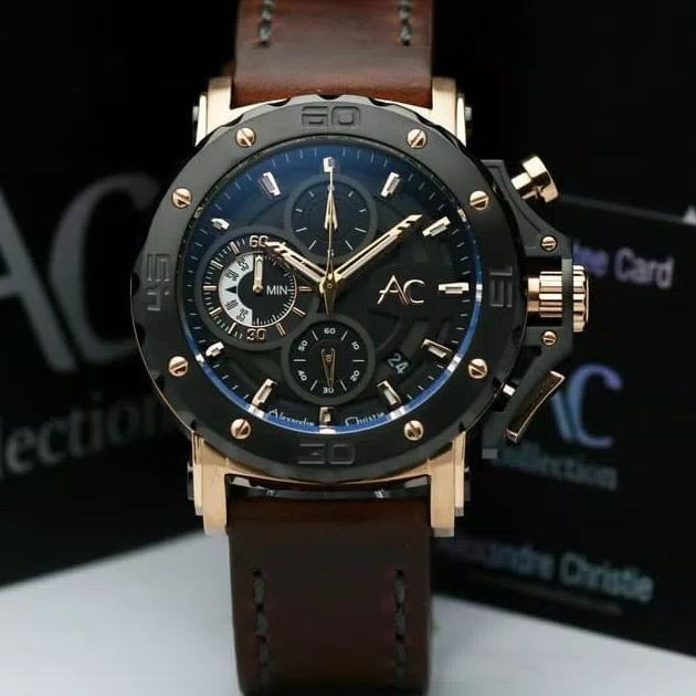 JAM TANGAN PRIA ALEXANDRE CHRISTIE AC 9205 ROSEGOLD BROWN ORIGINAL