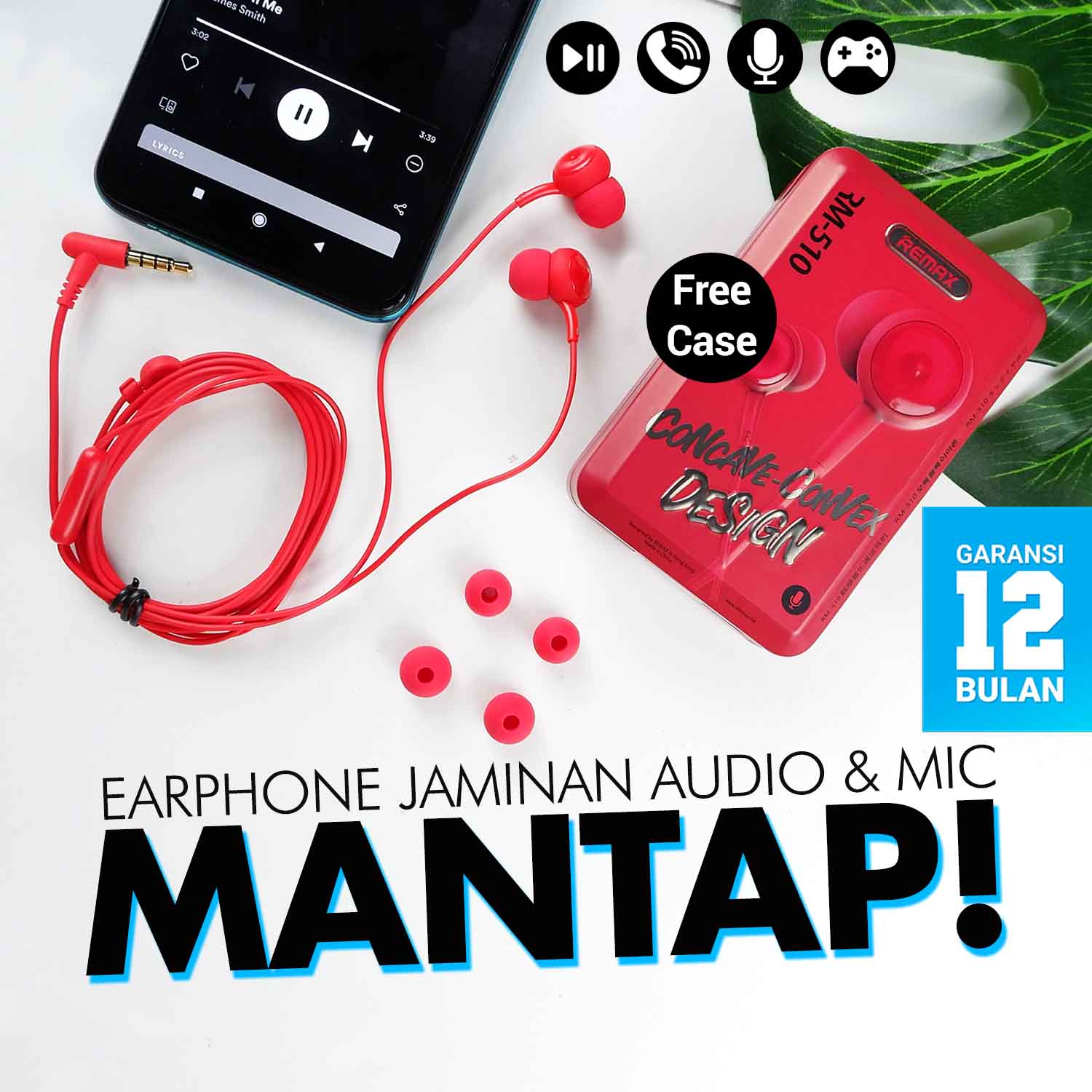 Headset Remax Concave RM-510 with Mic Earphone Headset Headphone