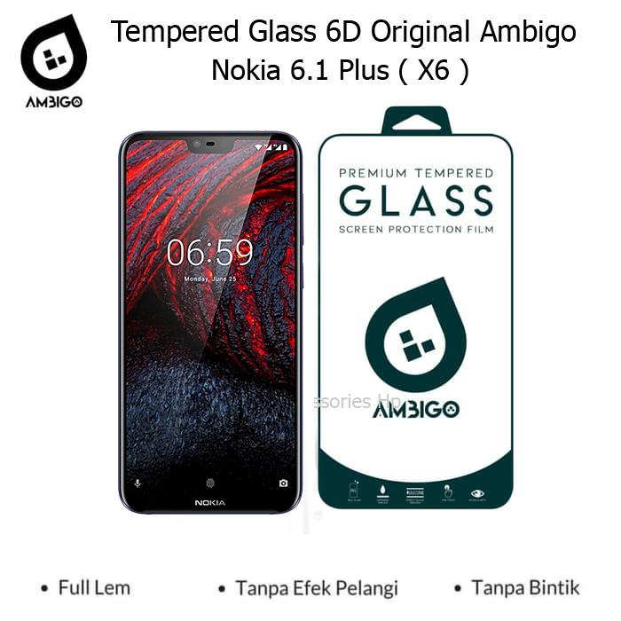 Accessories Hp Ambigo Tempered Glass 6D Full Cover Warna / Anti Gores Kaca Full Lem For Nokia 6.1 Plus ( X6 )