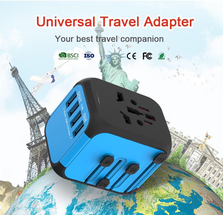 UNIVERSAL TRAVEL ADAPTER 4 USB PORTABLE USB CHARGER