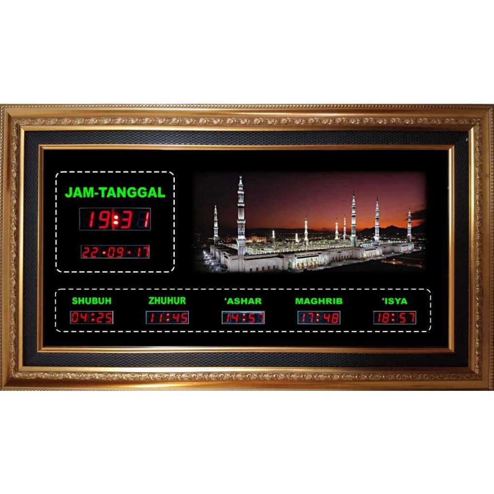 Jam Masjid Tipe GB. Jadwal Sholat Digital. Ukuran 70 cm x 40 cm. Jam