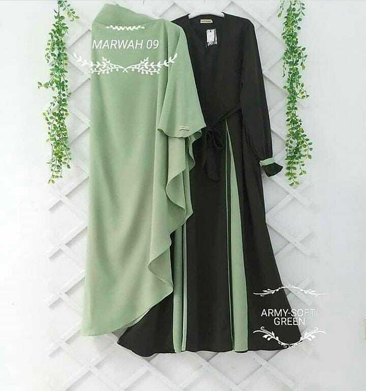 Fashion Muslim Gamis Marwah Syari Dress Moscrepe FREE Hijab/Khimar (Dapat 2Pcs) Gamis Trendy Gaun Modern Casual Baju Modis Panjang Baju Syar’i Muslim Baju Kerja Panjang Dress Syari Pesta Murah Terbaru Wanita